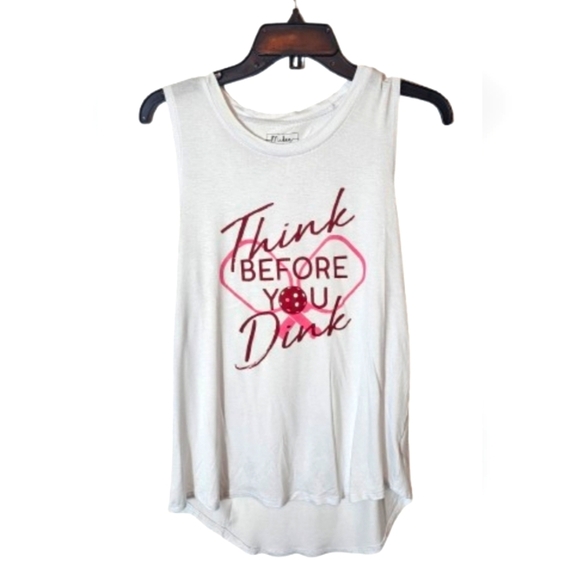 Miken Flow Pickleball Think Before You Dink White Tank Top with Pink  Size Med - Picture 1 of 7